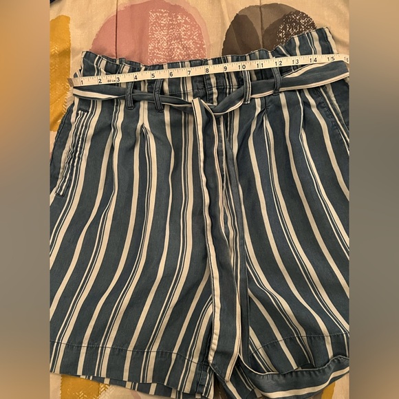 Appraisal Blue and White High Waist Striped Shorts with Belt - Picture 9 of 11